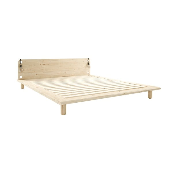 Łóżko dwuosobowe z litego drewna z lampkami Karup Design Peek, 160 x 200 cm