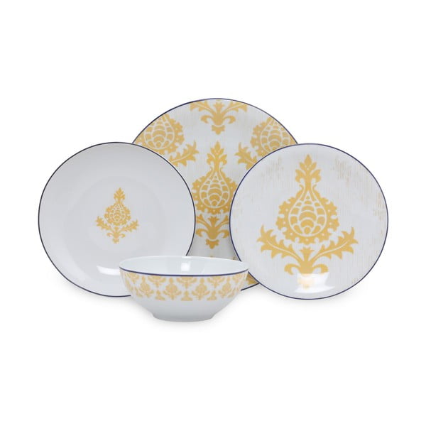 24-częściowy zestaw biało-żółtych porcelanowych naczyń Kütahya Porselen Ornaments