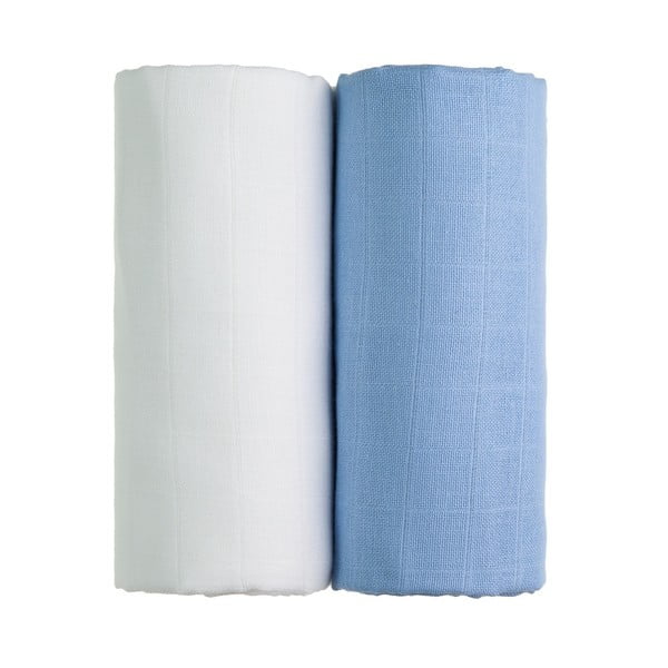 Zestaw 2 bawełnianych ręczników w białym i niebieskim kolorze T-TOMI Tetra, 90x100 cm