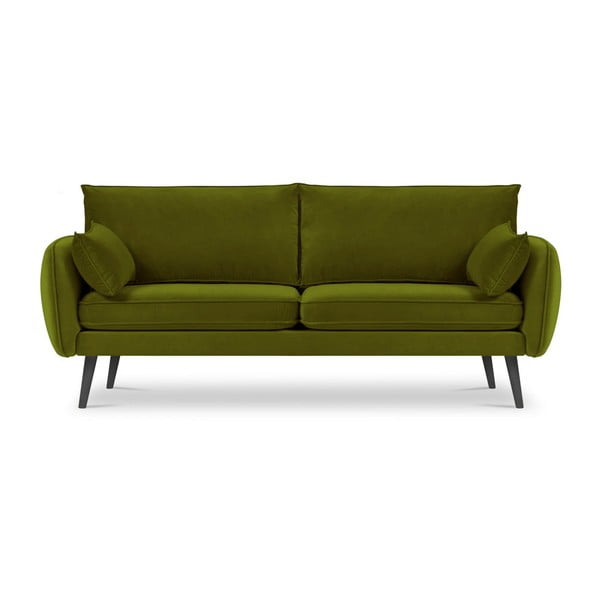 Zielona aksamitna sofa z czarnymi nogami Kooko Home Lento, 198 cm