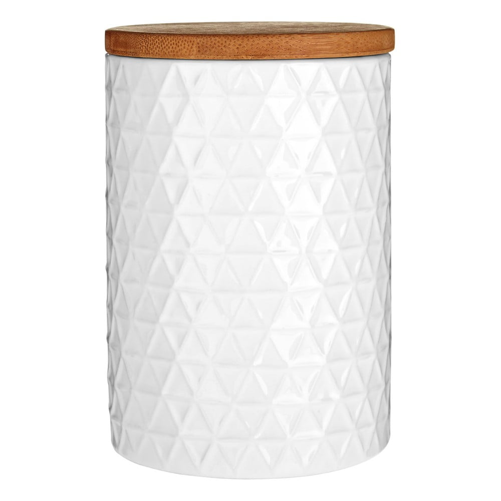 Biały pojemnik z bambusowym wieczkiem Premier Housewares White Tri Canister, ⌀ 10 cm