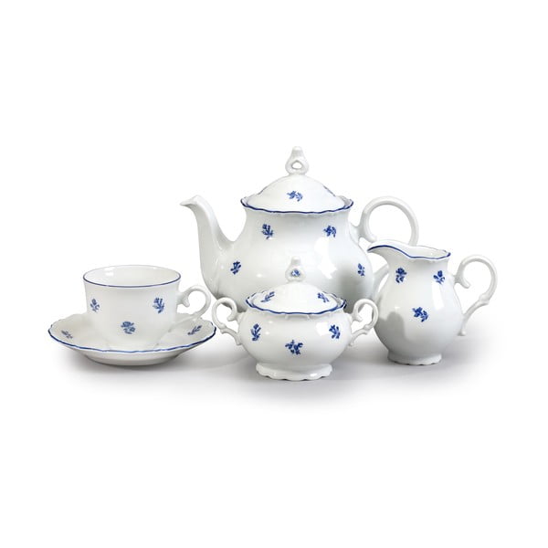 Porcelanowy zestaw na herbatę z motywem niebieskiego kwiatka Thun Ophelia