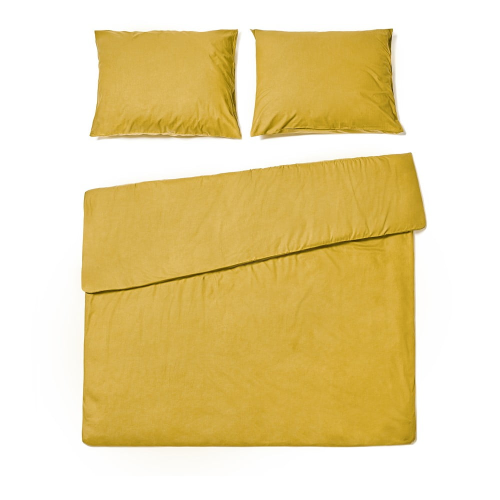 Musztardowożółta bawełniana pościel dwuosobowa Bonami Selection, 160x220 cm