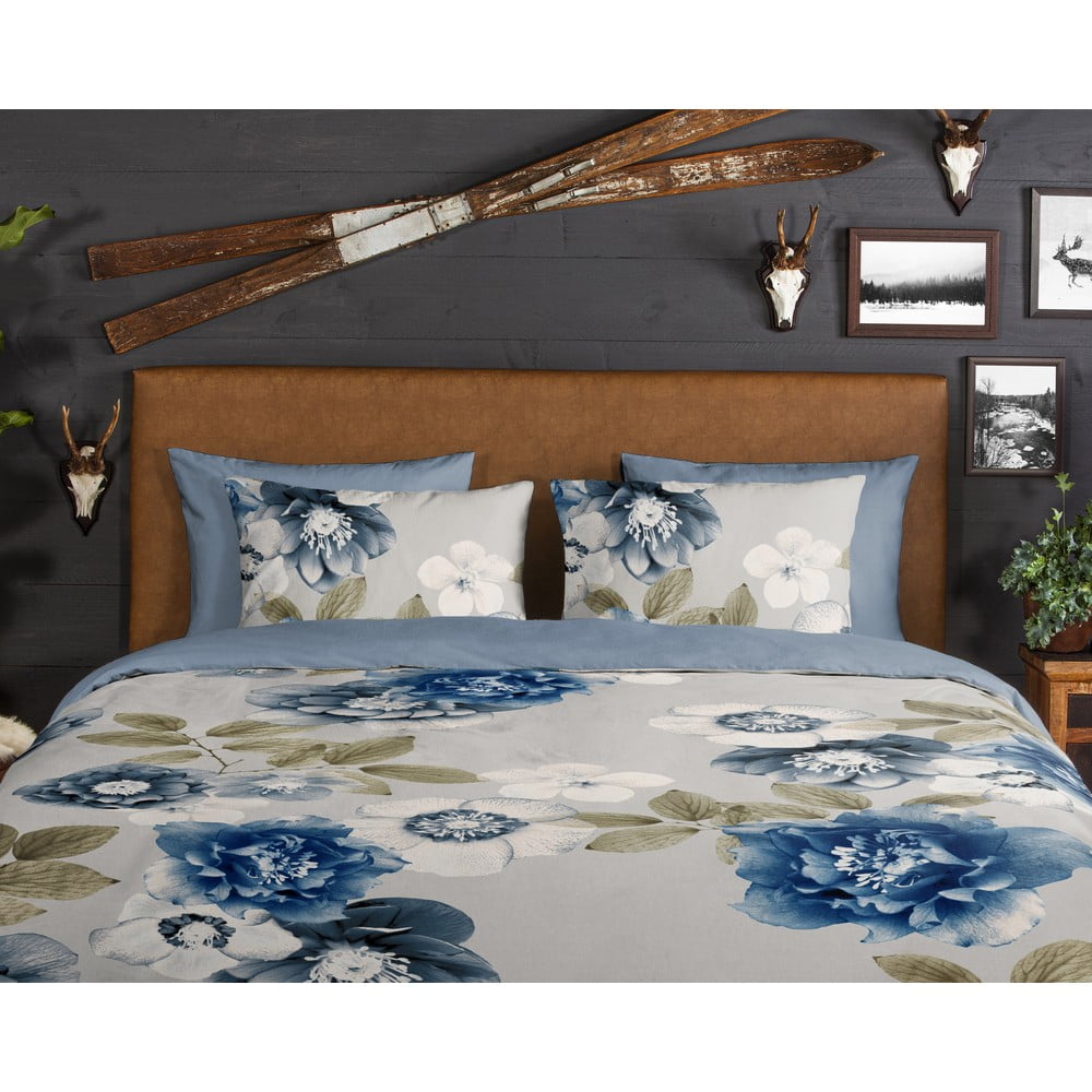 Niebiesko-szara flanelowa pościel dwuosobowa 200x220 cm Gabin – Good Morning