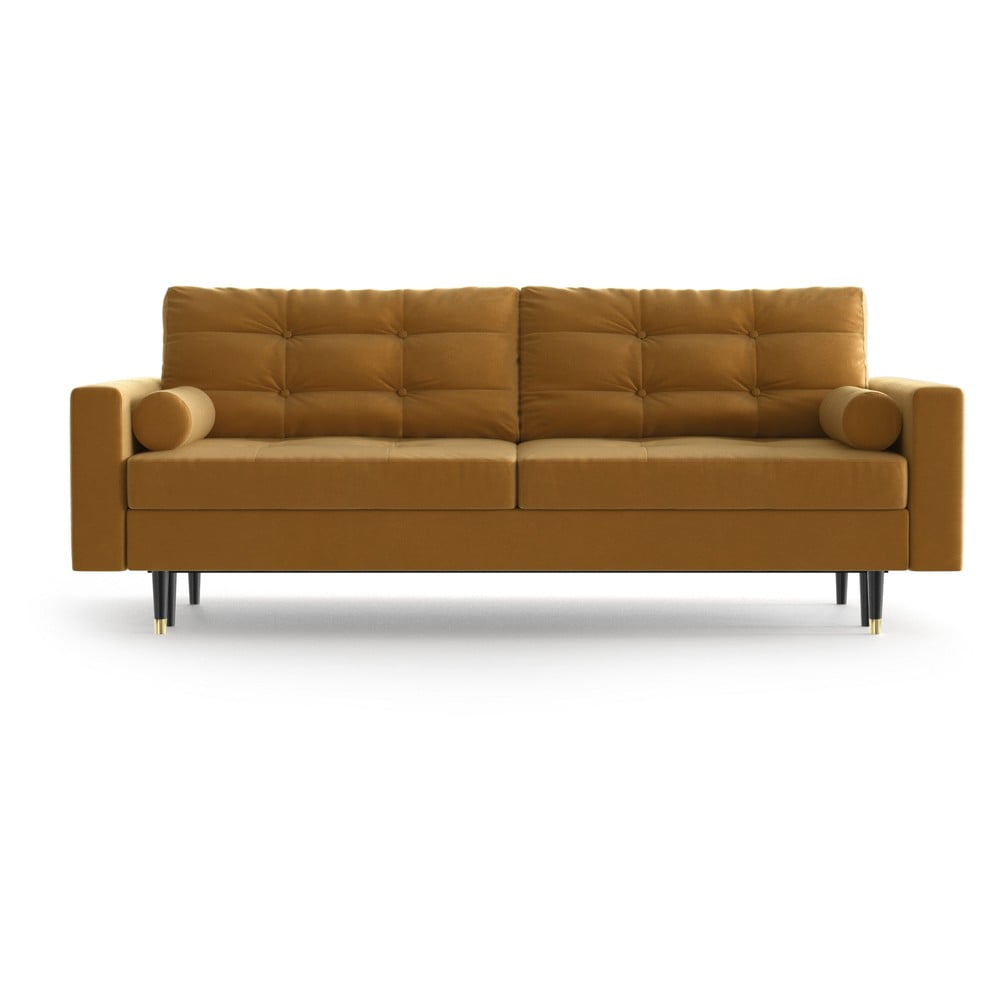 Musztardowa aksamitna rozkładana sofa Daniel Hechter Home Aldo
