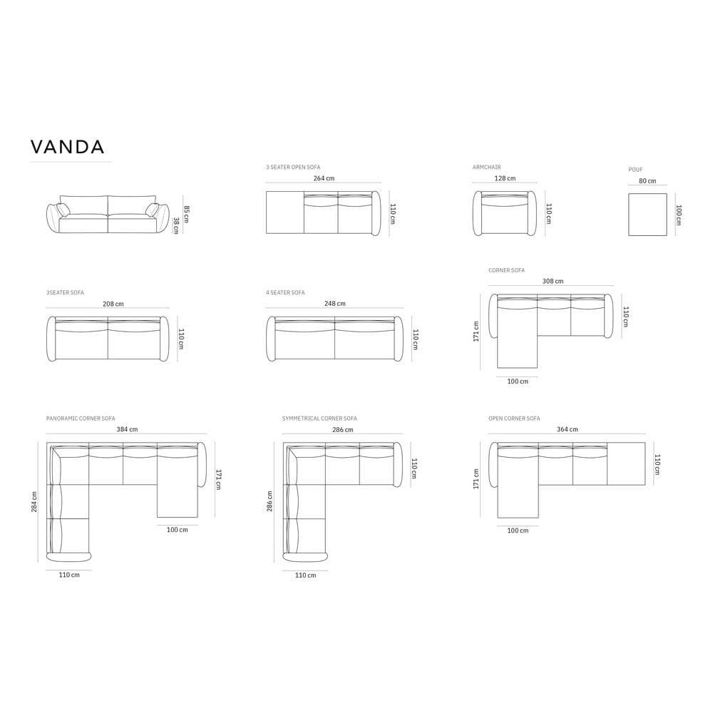 Jasnoszara sofa 248 cm Vanda – Mazzini Sofas