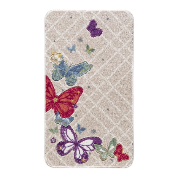 Beżowy dywanik łazienkowy we wzory Confetti Butterfly, 80x140 cm
