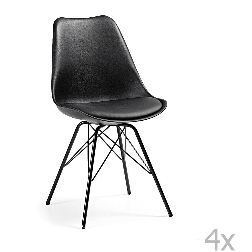 Zestaw 4 czarnych krzeseł z metalowymi nogami La Forma Lars