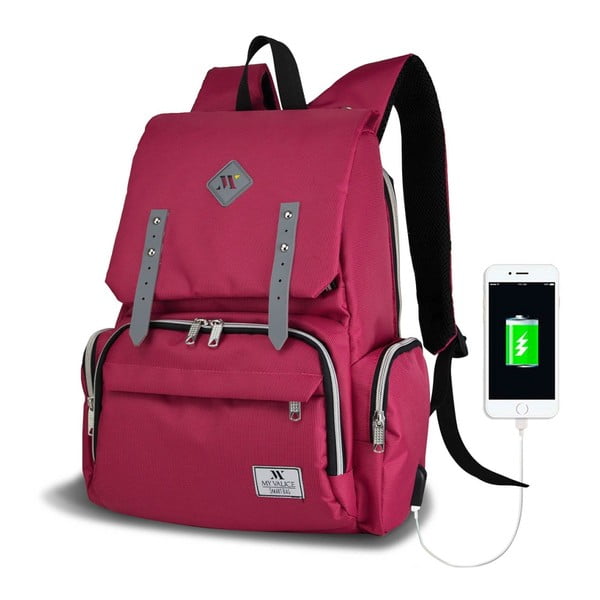 Fuksjowy plecak dla mam z USB My Valice MOTHER STAR Baby Care Backpack