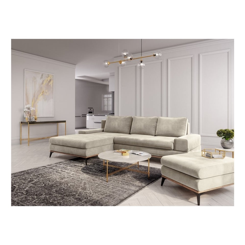 Beżowy rozkładany narożnik z aksamitnym obiciem Windsor & Co Sofas Astre, lewostronny