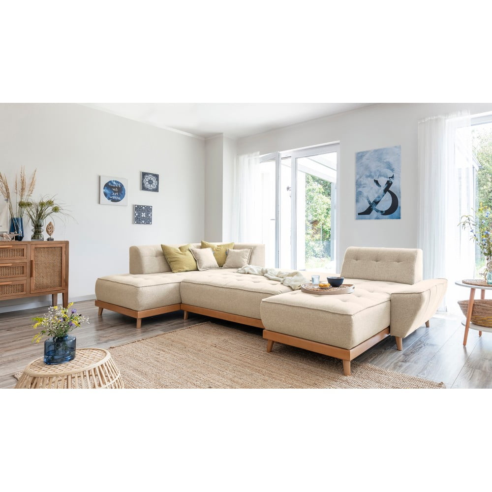 Beżowa rozkładana sofa w kształcie litery "U" Miuform Dazzling Daisy, lewostronna