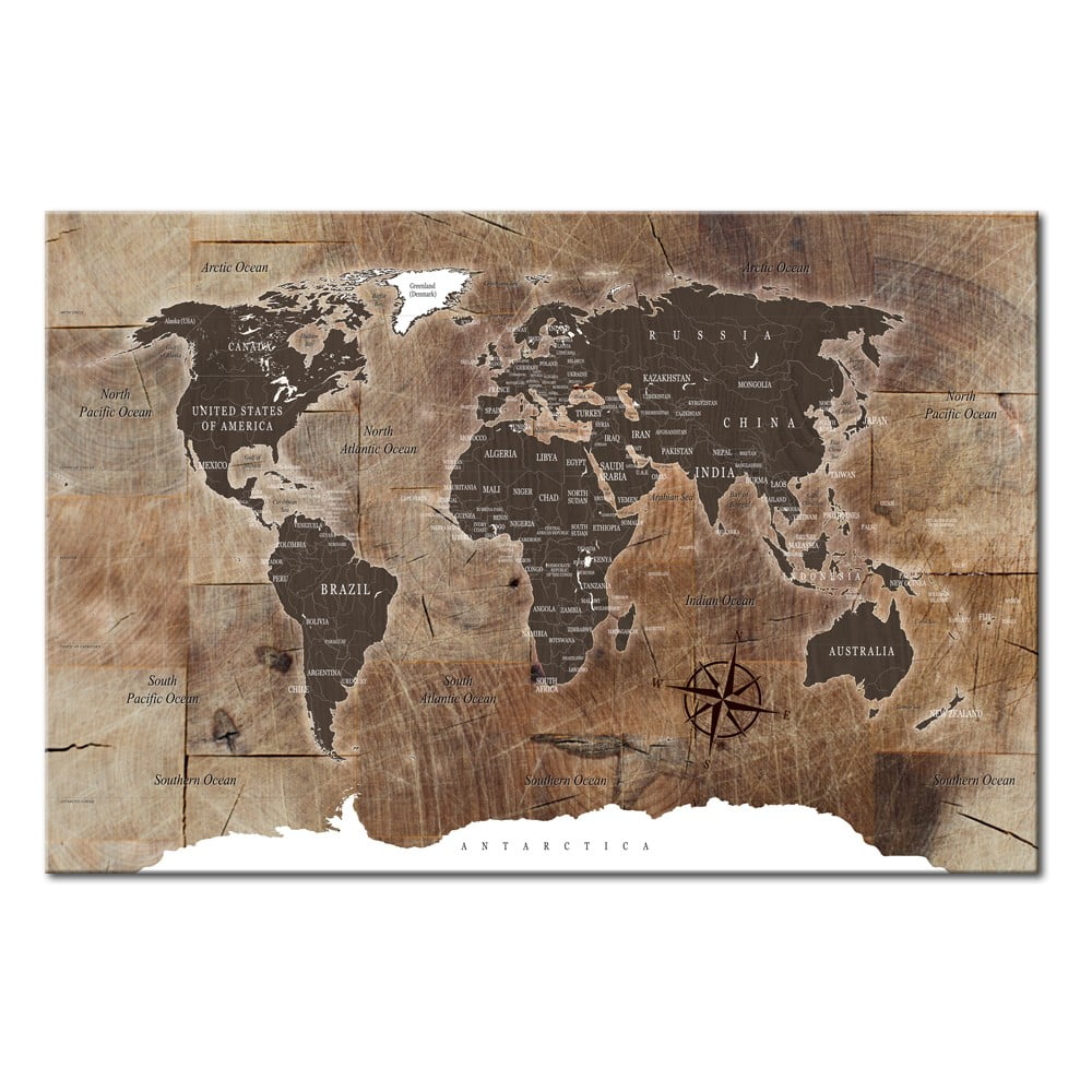 Tablica z mapą świata Bimago Wooden Mosaic 90x60 cm