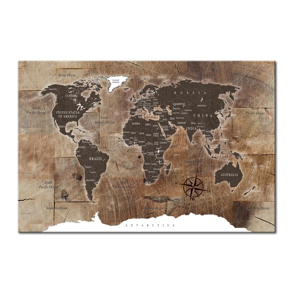 Tablica z mapą świata Bimago Wooden Mosaic 120x80 cm
