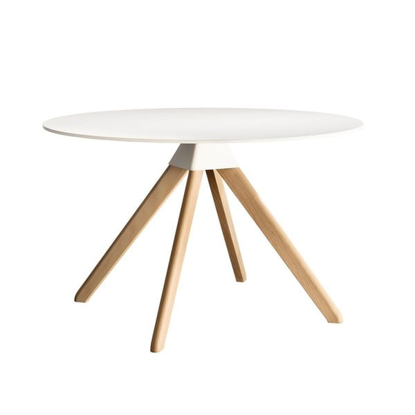 Biały stół z konstrukcją z bukowego drewna Magis Cuckoo, ø 120 cm