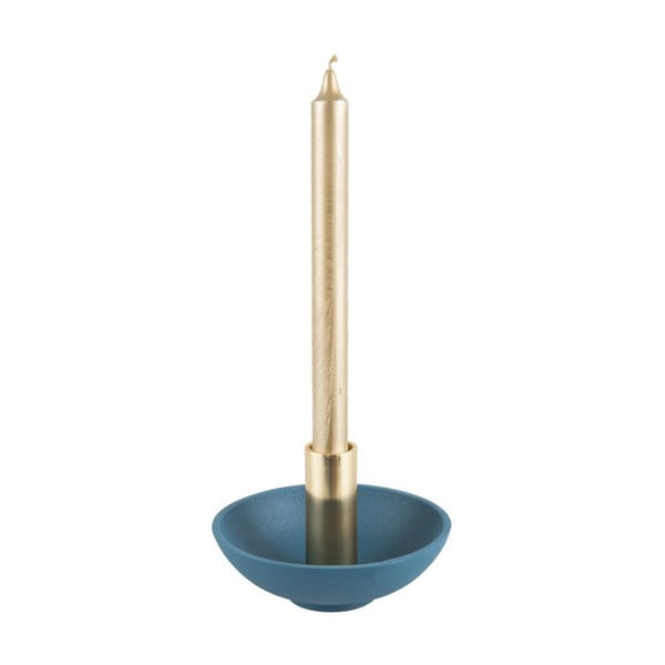 Niebieski świecznik z detalem w kolorze złota PT LIVING Nimble, wys. 9,5 cm