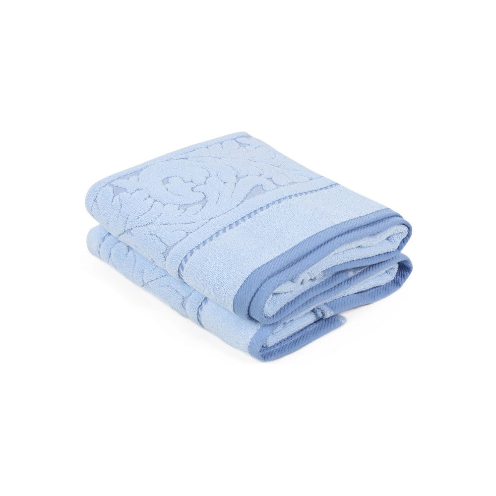 Zestaw 2 niebieskich ręczników z bawełny Sultan, 50x90 cm