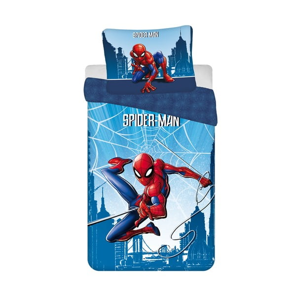 Niebieska dziecięca bawełniana pościel Jerry Fabrics Spiderman, 140x200 cm