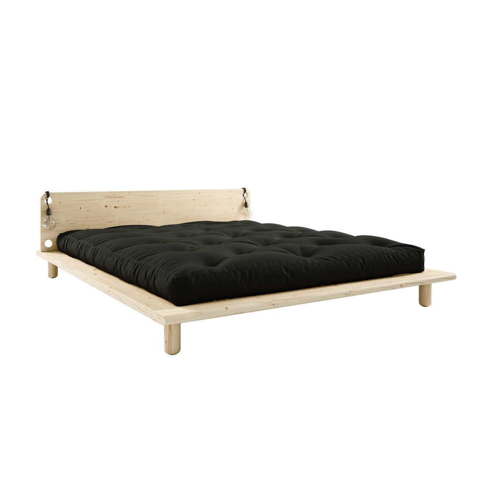 Łóżko dwuosobowe z lampkami i czarnym materacem Comfort Karup Design Peek, 140x200 cm
