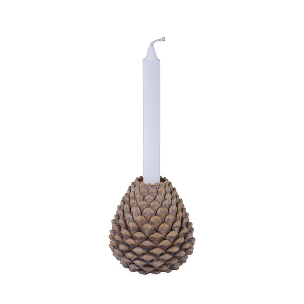 Brązowy świecznik w kształcie szyszki Ego Dekor, wys. 12 cm