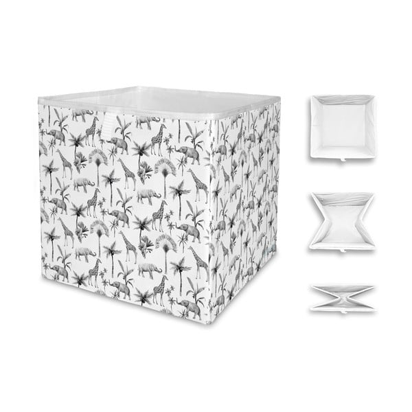 Biało-szare pudełko z mikrowłókna Butter Kings Safari Animals, 32 l