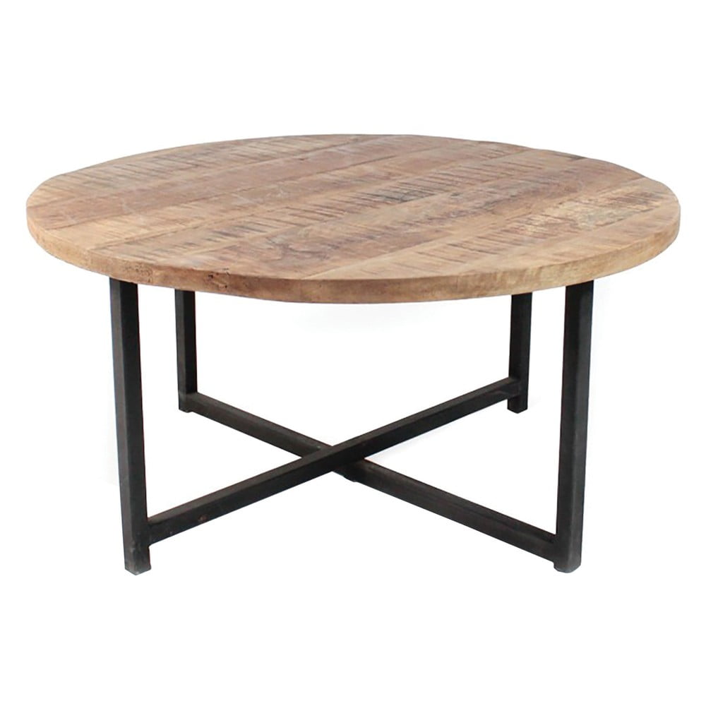 Czarny stolik z blatem z drewna mangowca LABEL51 Dex, ⌀ 80 cm