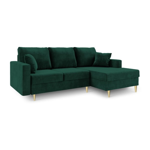 Zielona sofa rozkładana ze schowkiem Mazzini Sofas Muguet, prawostronna