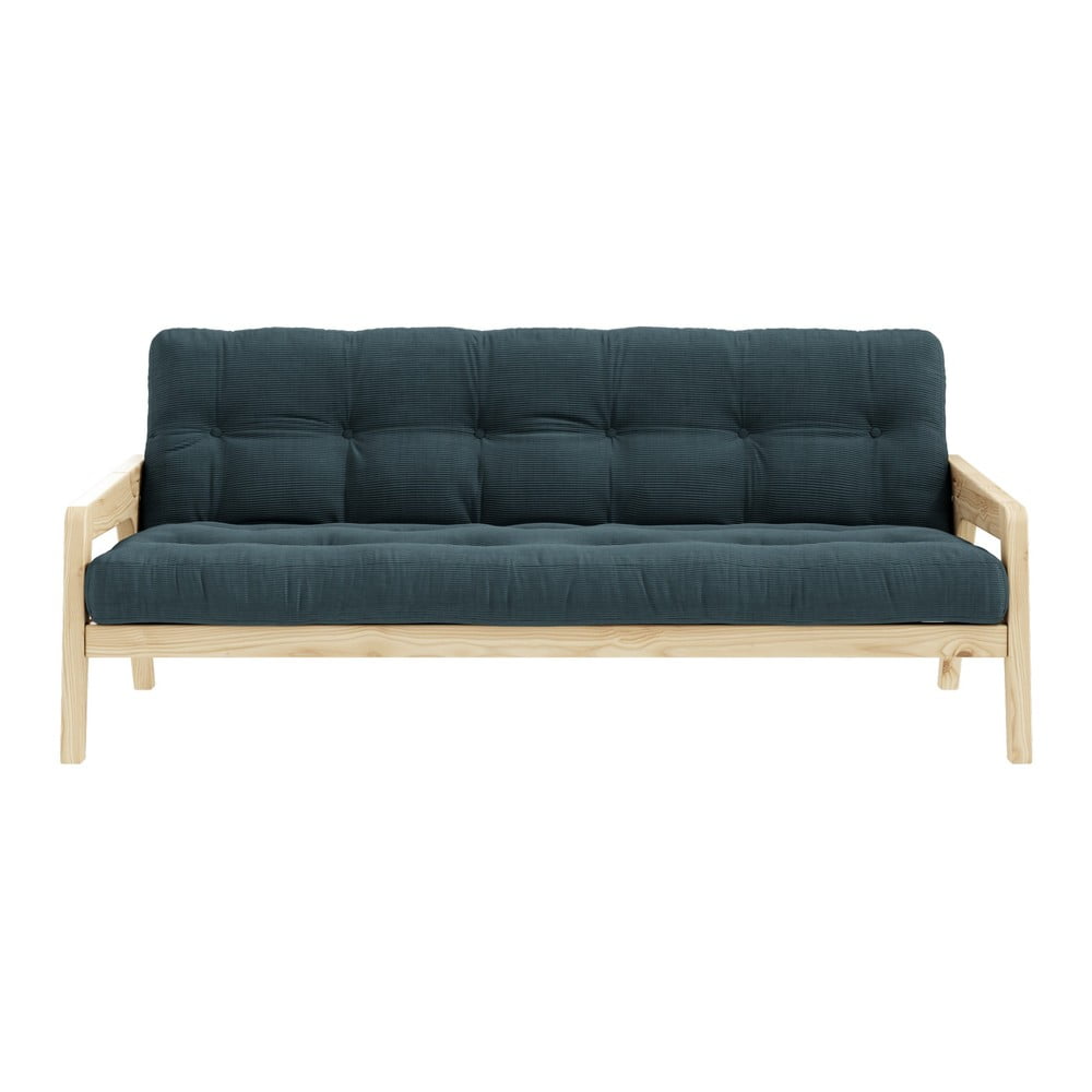 Ciemnozielona sofa rozkładana ze sztruksową tapicerką Karup Design Grab Raw/Pale Blue