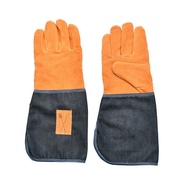 Niebiesko-pomarańczowe rękawice ogrodowe z ochroną nadgarstka Esschert Design Denim