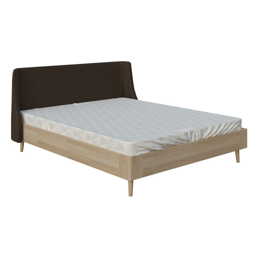 Brązowe łóżko dwuosobowe DlaSpania Lagom Side Wood, 160x200 cm