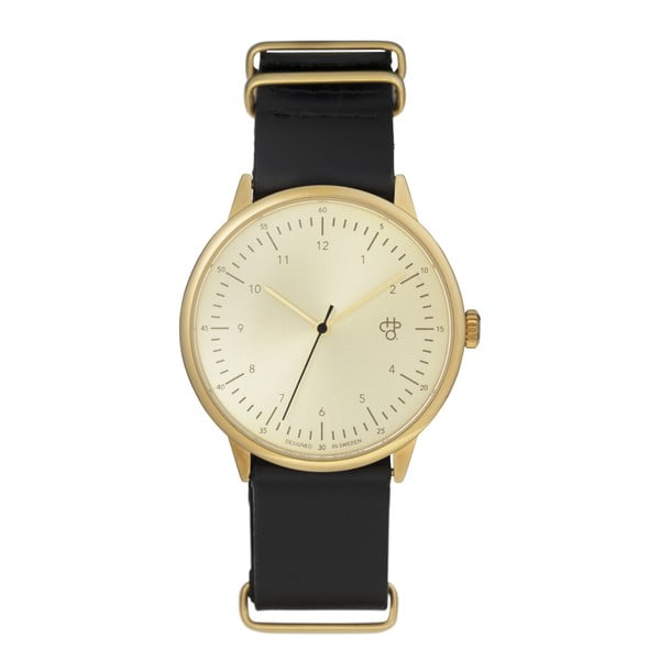 Zegarek z czarnym paskiem i cyferblatem w kolorze złota CHPO Harold