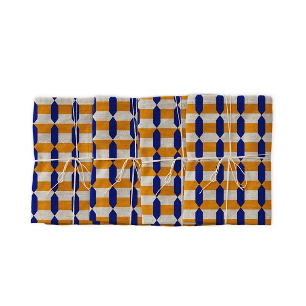 Zestaw 4 serwetek tekstylnych z domieszką lnu Really Nice Things Orange Geometric, 43x43 cm