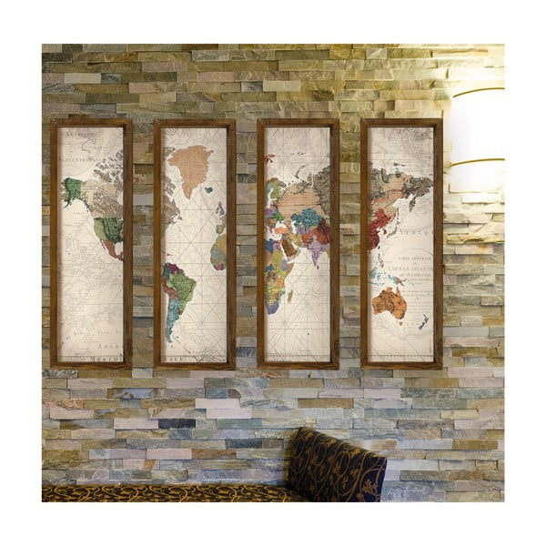 Drewniany obraz wieloczęściowy World, 19x70 cm