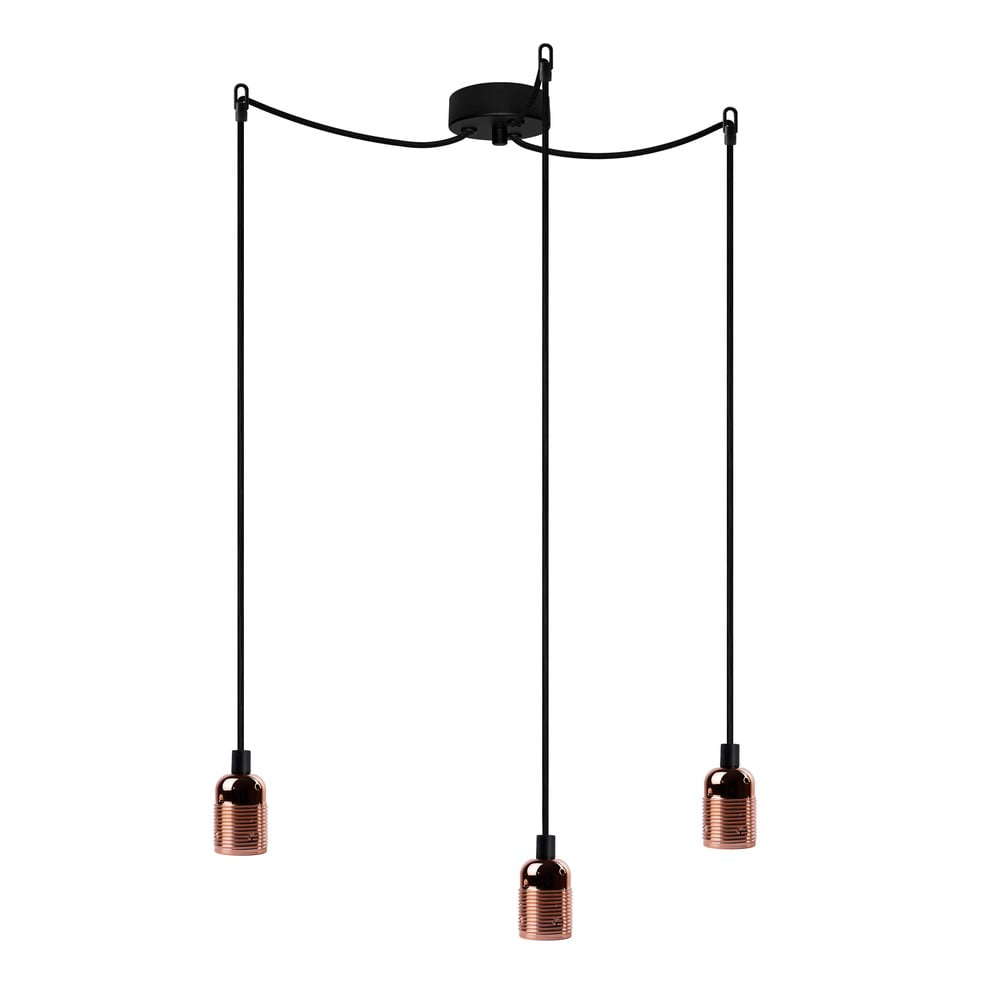 Lampa wisząca z 3 czarnymi kablami i oprawką żarówki w kolorze miedzi Bulb Attack Uno Basic