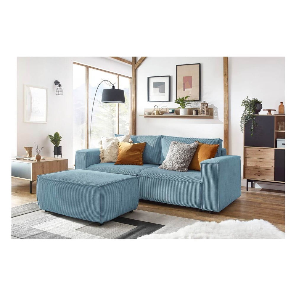 Jasnoniebieska sztruksowa rozkładana sofa 245 cm Nihad – Bobochic Paris