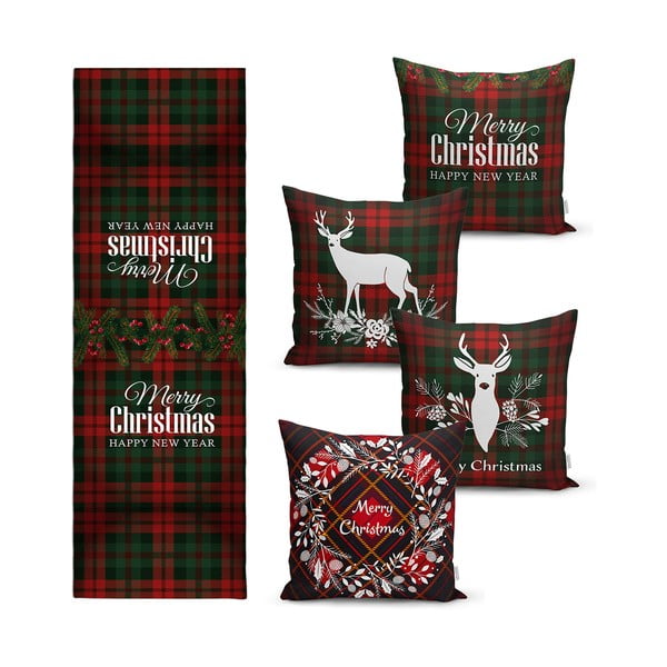 Zestaw 4 świątecznych poszewek na poduszki i bieżnika Minimalist Cushion Covers Tartan Christmas