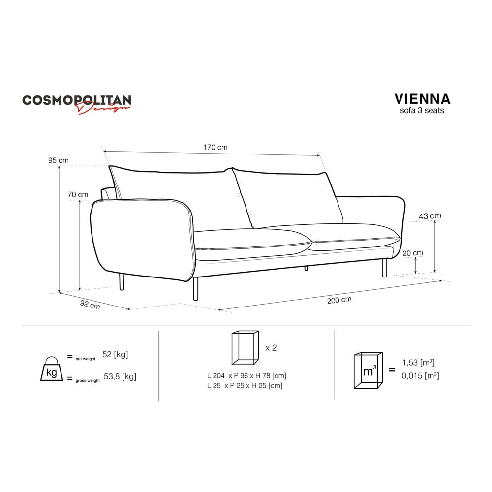 Beżowa sofa Cosmopolitan Design Vienna, 200 cm