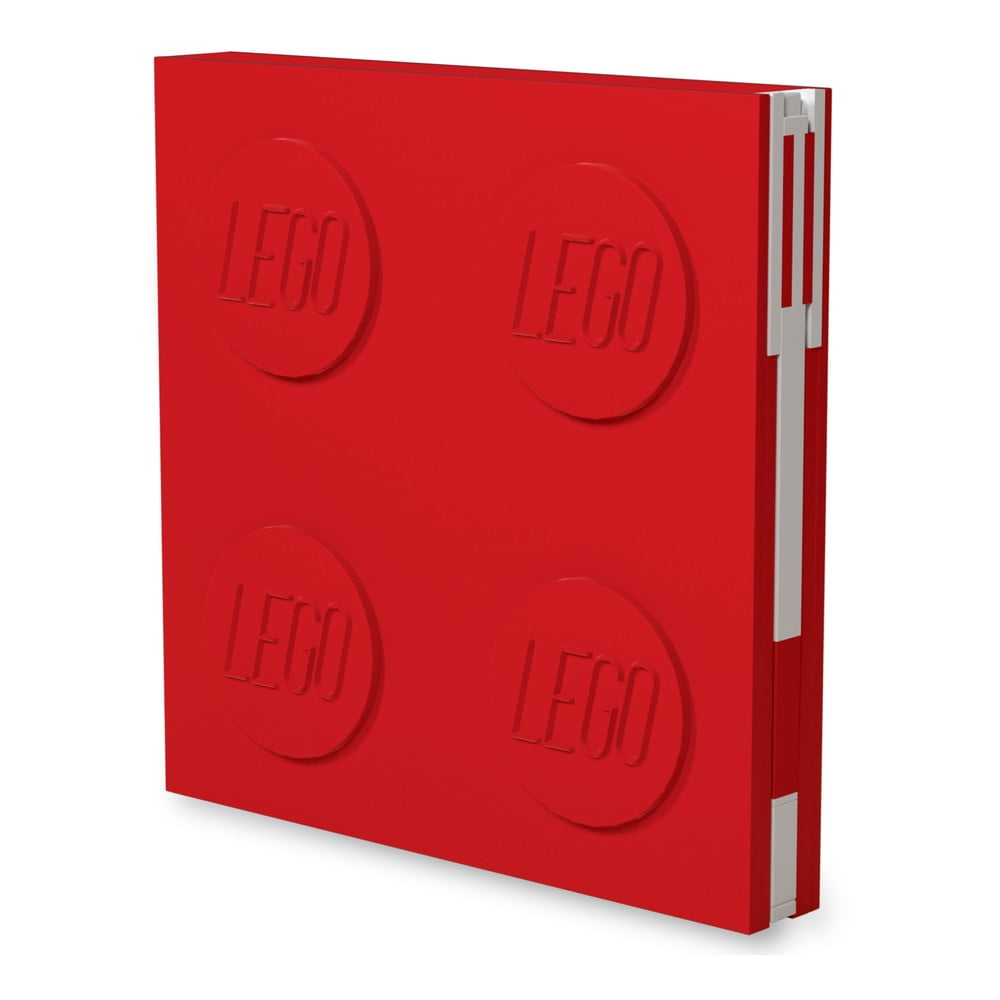 Czerwony kwadratowy notatnik z długopisem żelowym LEGO®, 15,9x15,9 cm