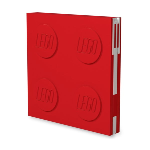 Czerwony kwadratowy notatnik z długopisem żelowym LEGO®, 15,9x15,9 cm