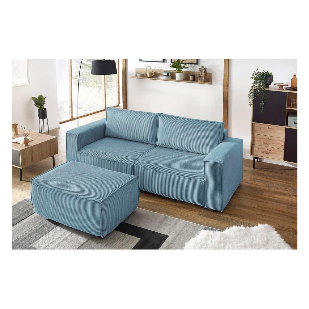 Jasnoniebieska sztruksowa rozkładana sofa 245 cm Nihad – Bobochic Paris