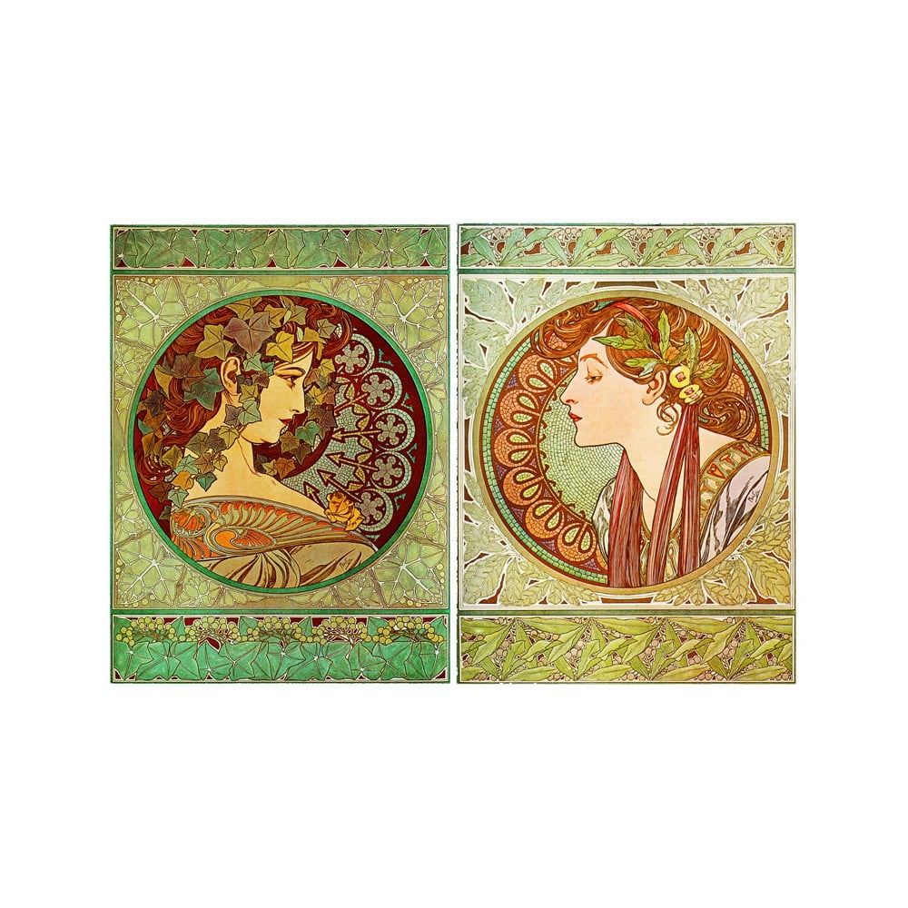Zestaw 2 obrazów "Ivy and Laurel" (Alfons Mucha), 40x55 cm