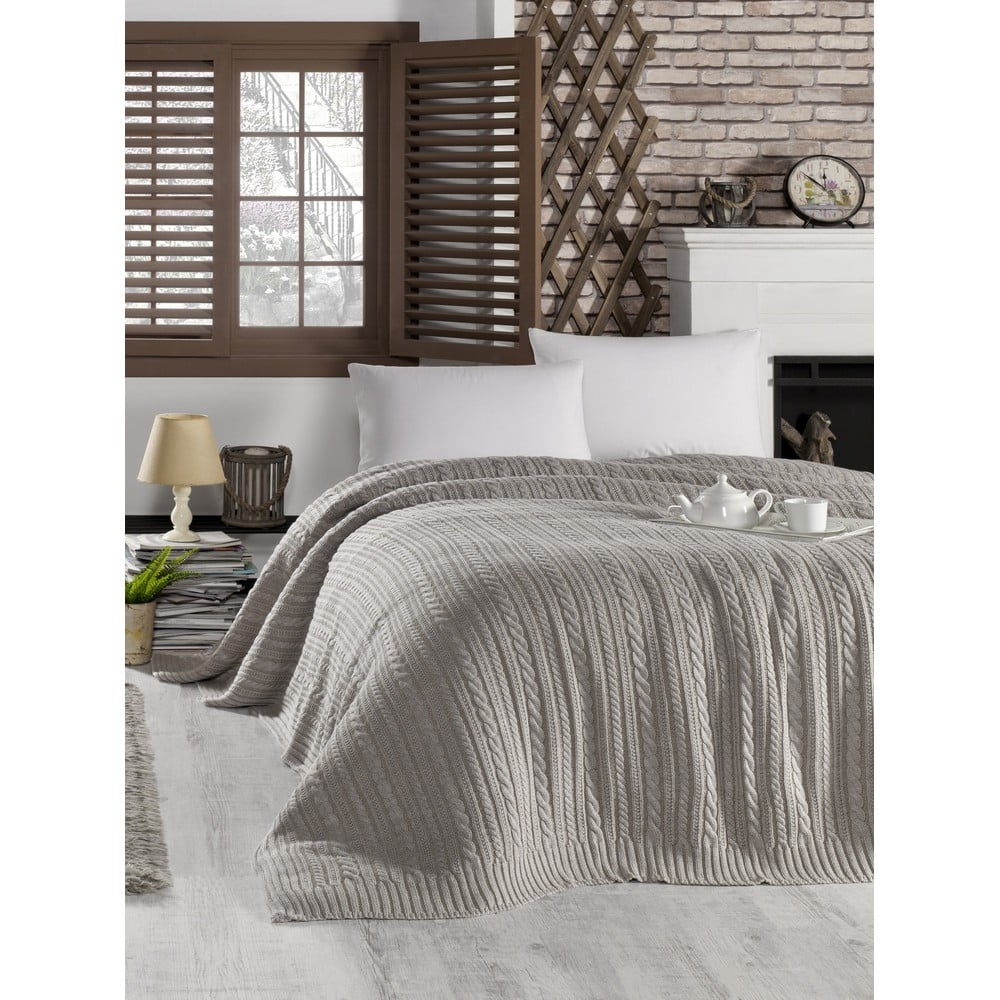 Ciemnobeżowa narzuta na łóżko z domieszką bawełny Homemania Decor Camila, 220x240 cm