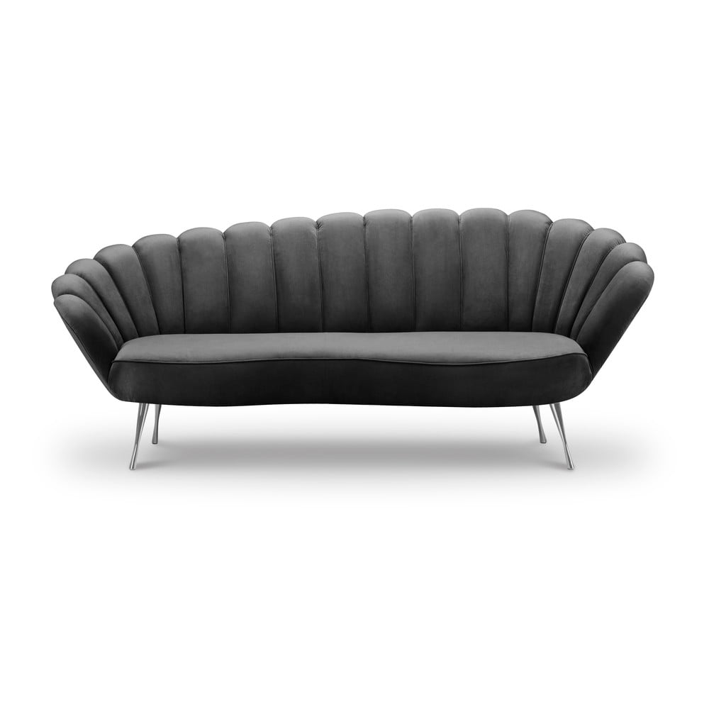 Ciemnoszara asymetryczna sofa z aksamitnym obiciem Interieurs 86 Varenne, 224 cm
