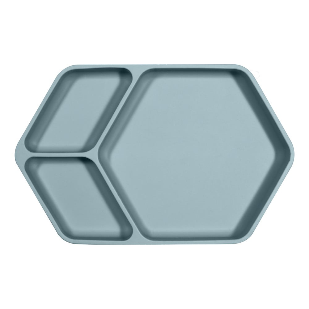 Niebieski silikonowy talerz dziecięcy Kindsgut Squared, 25x16 cm