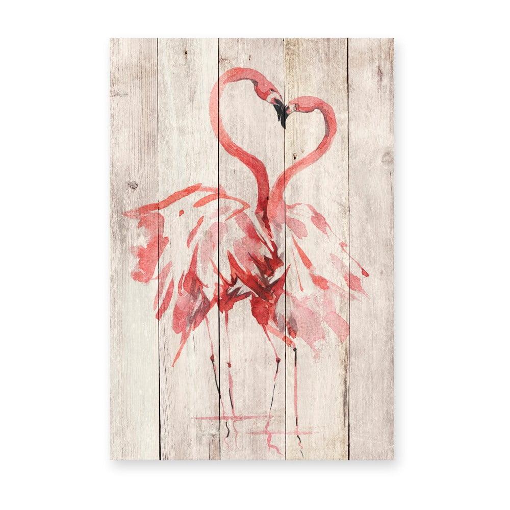 Dekoracja ścienna z drewna sosnowego Madre Selva Love Flamingo, 60x40 cm