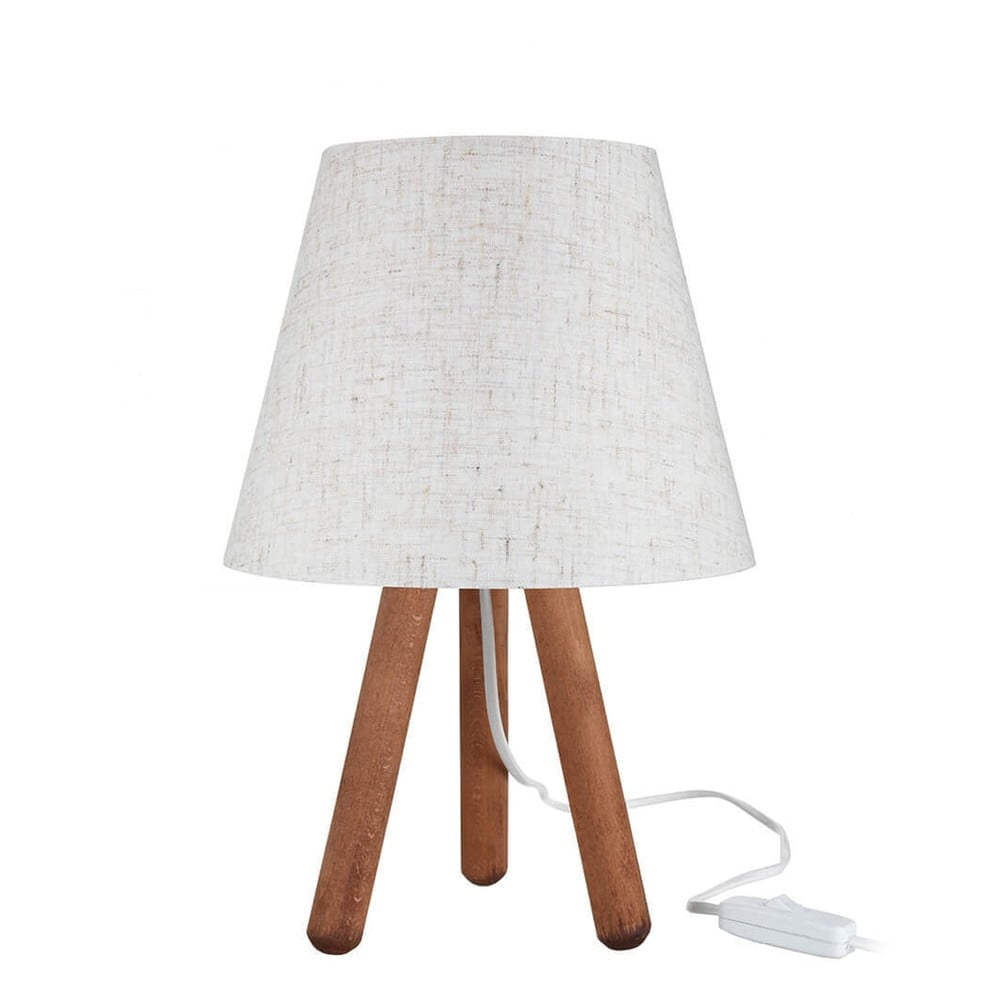 Zdjęcia - Nóż stołowy Biało-naturalna lampa stołowa z tekstylnym kloszem  – Sq(wysokość 33,5 cm)