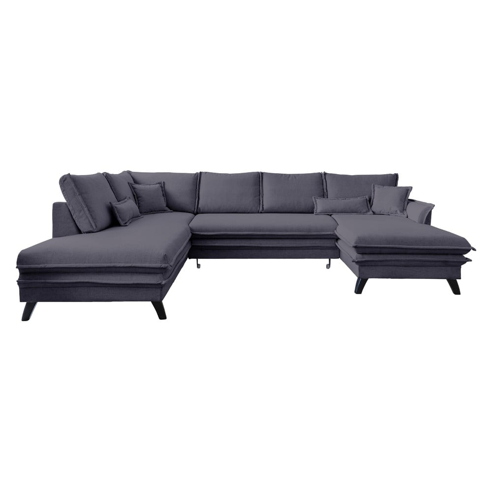 Antracytowa rozkładana sofa w kształcie litery "U" Miuform Charming Charlie, lewostronna