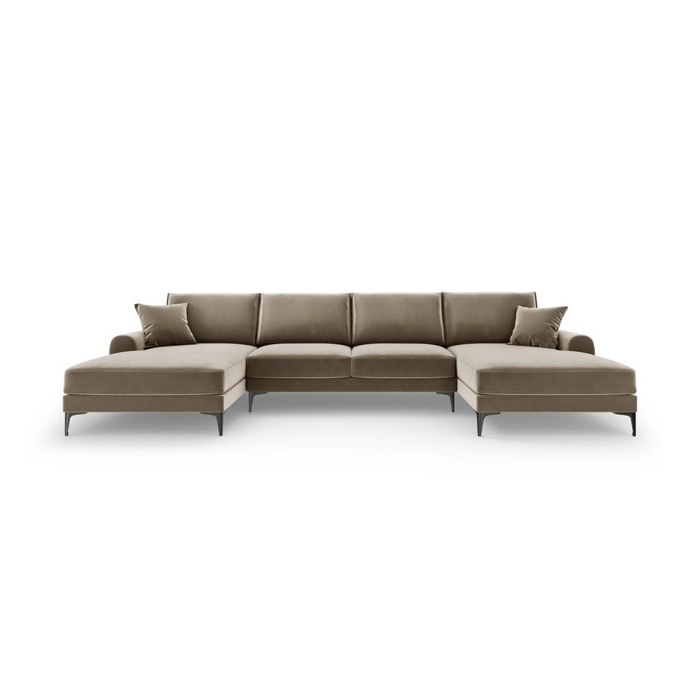 Beżowa aksamitna sofa w kształcie 