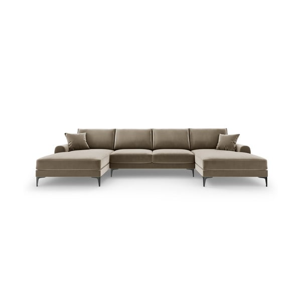 Beżowa aksamitna sofa w kształcie "U" Mazzini Sofas Madara