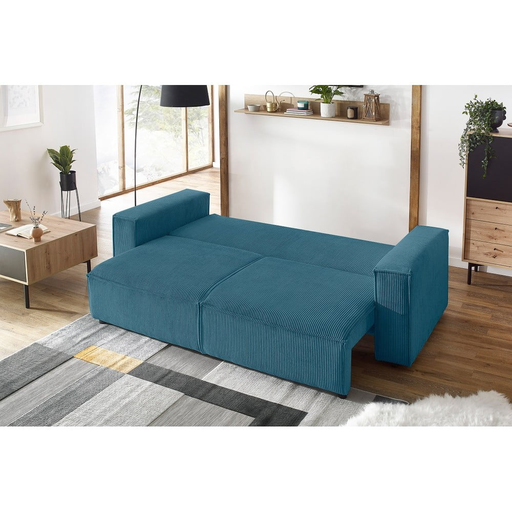 Turkusowa sztruksowa rozkładana sofa 245 cm Nihad – Bobochic Paris