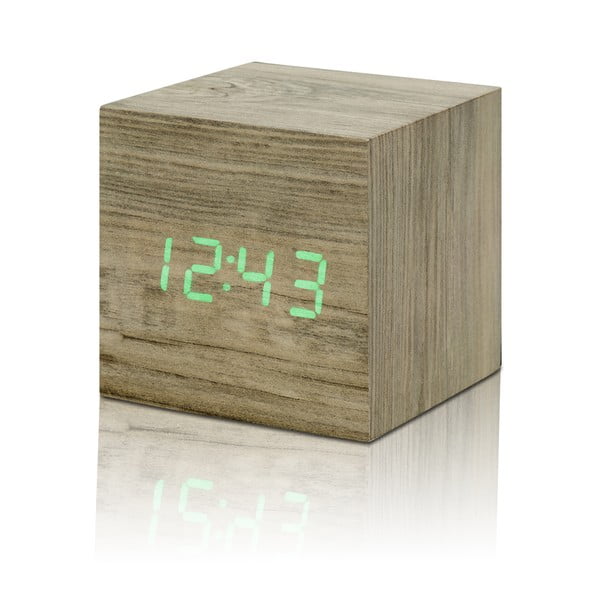 Jasnobrązowy budzik z zielonym wyświetlaczem LED Gingko Cube Clic Clock